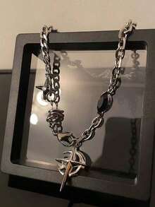 1 件黑色蓝宝石星形项链，欧美风格嘻哈街头时尚，高端颈链，圣诞节、新年、情人节节日礼物 - 項鍊 - 查看 3