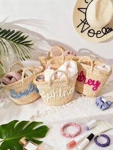 Personalized Woven Bridesmaid Bag, Bachelorette Party Tote, Custom Handled Gift Basket And Beach Bag, Gift For Weddings, Colorful DIY Burr Basket - Multicolor - View 11