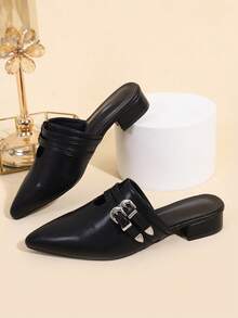 Sandały na wysokim obcasie w stylu europejskim i amerykańskim, z klamrą z czystego metalu - Czarne - Zobacz 3