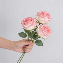 人造装饰花，婚礼新娘捧花，仿天鹅绒珍珠玫瑰花，家居酒店婚礼情人节玫瑰墙饰，丝绸仿真花