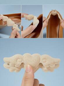 1/2 Pairs Wing-Shaped Heel Protectors, Self-Adhesive, Prevent Heel Slippage And Wear, Adjustable Size, Can Also Be Used As Shoe Decorations, Women's High Heels, Valentine's Day Gift - Beige - View 1