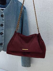 Autumn/Winter Fashion Retro Faux Suede Women's Shoulder Bag, Chic Chain Strap Flap Magnetic Closure Square Bag, European & American Handbag Suitable For Daily, Commuting, Dating, Shopping, Large Capacity Shoulder/Messenger Bag - Multicolor - View 12
