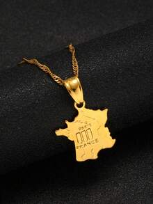 1pc Fashionable Personalized Map Pendant, 18K Gold Plated Copper, Suitable As Gift For Family, Friends, Lover, And Daily Wear - Yellow Gold - View 12