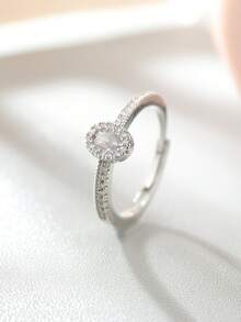 CVNANA 1 chiếc nhẫn bạc hình trái tim dễ thương đính đá Zirconia, quà tặng cho nữ, trang sức hẹn hò, không kèm hộp. - Xem 2