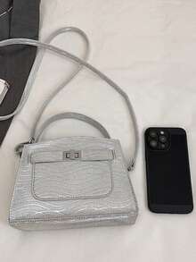 女士手提包，流行高品质奢华包，时尚托特单肩包，适合日常出行 - 銀色 - 查看 8