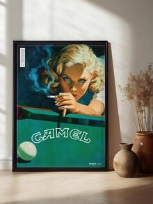 1幅复古骆驼牌台球帆布画，复古台球艺术印刷品，中世纪烟草风格海报，骆驼牌复古香烟广告 - 燃烧的乐趣 - 酒吧推车印刷品，复古家居酒吧装饰，卧室装饰，客厅装饰，办公室装饰，游戏装饰，送给朋友的理想礼物，墙面艺术，墙面装饰，家居装饰，房间装饰，帆布墙面艺术，海报，带框墙面艺术，可选画框 - 彩色 - 查看 2