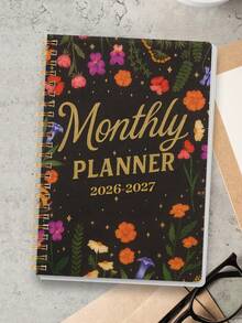 Trees Monthly Planner 2026-2027, A5 Spiral Bound Monthly Notebook, Simple Monthly Schedule Organizer For Work Home School, Office Supplies Valentine's Day - Black - View 2