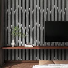 1 Roll 3D Vintage Brick Textured Decorative Wall Sticker, Asymmetric Geometric Black & Gold Pattern, DIY Decor For TV Backdrop, Easy To Clean, Applicable For Cabinets, Tables, Room Walls, Self-Adhesive Wallpaper, Home Decor, Living Room, Kitchen, Wall Art - Grey - View 6