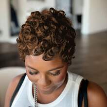 Human Hair Curly Wave Short Wigs For Women Black Color Pixie Cut Wig For Human Hair Bobbi Boss Wig Black Wave Glueless Short Wigs For Women Human Hair 99J Burgundy, 4# Brown Colored Layered Pixie Wigs Real Human Hair Short Haircut Wig None Lace Front Wig Full Machine Made Wig - 彩色 - 查看 6