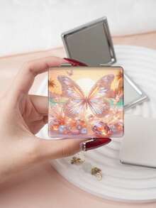 1pc Luxury Butterfly Series Compact Makeup Mirror, Foldable, Ultra-Thin, Portable, PU Leather, Suitable For Various Occasions: Travel, Gatherings, Work, School, Suitable For All Ages - Multicolor - View 6