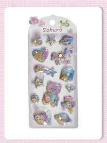 Pegatinas de purpurina dorada lindas - Diseño de colores claros, adecuadas para fundas de teléfono, cuadernos, manualidades, álbumes de recortes, pegatinas en relieve 3D, pegatinas de graffiti, pegatinas de gota de agua de caramelo, pegatinas regulares, libros de pegatinas - Multicolor - Ver 7