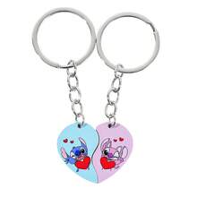 2个/套 卡通可爱莉萝与史迪奇不锈钢钥匙扣，卡哇伊心形情侣钥匙扣，适合日常佩戴或作为礼物，情人节礼物 - 彩色 - 查看 13
