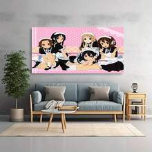 Framed 1pc K-ON! Anime Maid Canvas Poster,   Wall Art - Pink Dot Design, 5 Cute Maid Characters In Black And White Uniforms, Perfect Birthday, Holiday And Party Decoration, Anime Collectibles, Anime Room Decor | Optimistic Design | Det - Framed - 查看 3