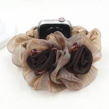 1pc Sheer Elegant Stretchy Scrunchie Band, Compatible With Apple Watch Band 49/45/44/42/41/40/38mm, Compatible With IWatch Series Ultra/SE/8/7/6/5/4/3/2/1 - Rust Brown - View 7