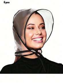 6pcs Transparent Waterproof Rain Hat With Visor, Scarf Protects Hairstyle, For Women