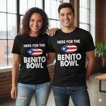 Camiseta de algodón Here BENLlTO Bowl Tee con gráfico de bandera de Puerto Rico, camiseta unisex de verano, cuello redondo, mangas cortas - Negro - Ver 4