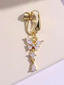 1pc Pink Butterfly Shaped Fake Belly Button Ring, Women Jewelry - Gold - View 2