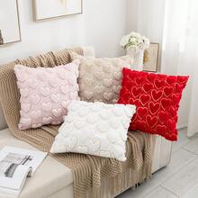1pc 17.7in*17.7in Quilted Sequin Heart Plush Throw Pillow Cover, Decorative Square Cushion Cover For Home, Living Room, Bedroom, Sofa, Suitable For All Seasons - Beige - View 3