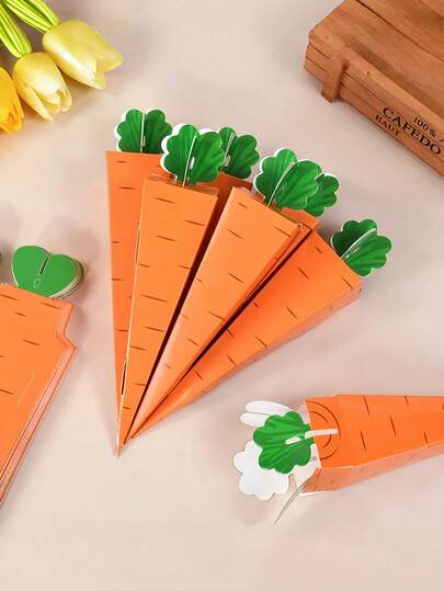 20 de cutii creative pentru bomboane cu morcovi, pungi de ambalare pentru prăjituri cu iepuraș de Paște, gustări, pentru decorarea petrecerii de Paște de primăvară, cadouri de ziua de naștere, cutii de carton 3D cu morcovi, cutii cadou de hârtie de Paște pentru prăjituri de primăvară de Paște, bomboane, deserturi, consumabile pentru petrecere