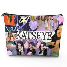 KPOP KATSEYE Makeup Bag - K-Pop Inspired Storage Bag With K-Pop Idol Photos, Women's Compact Travel Bag, Makeup, Travel, Daily Carrying, Makeup Bag, Kpop Theme Accessories, Durable Zipper Closure, Beauty Enthusiasts - 多色的 - 查看 8