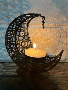 Elegant Gold Crescent Moon & Star Candle Holder - Exquisite Metal Design, Suitable For Eid And Christening Celebrations, Ideal Tabletop Decor For Home, Weddings, Birthdays - Multicolor - View 4