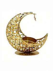 Elegant Gold Crescent Moon & Star Candle Holder - Exquisite Metal Design, Suitable For Eid And Christening Celebrations, Ideal Tabletop Decor For Home, Weddings, Birthdays - Multicolor - View 10