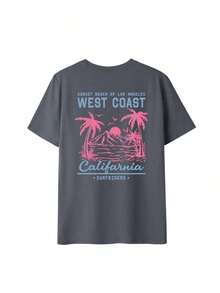 Women's New Casual Round Neck Short Sleeve-Shirt, Simple Versatile Tree Slogan Print, Suitable Daily Wear. Women's Vacation Style Printed-ShirtSports Short Sleeves - 深灰色 2 - 查看 3