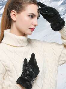 1 Pair Women's Winter Cute Bear Pattern Fleece Lined Warm Gloves - Slim Fit, Waterproof Windproof, Suitable For Skiing, Motorcycle Riding, Commuting By Bicycle, Touchscreen Compatible, Ergonomic Design For Sports - Women's Autumn and Winter Gloves - View 11