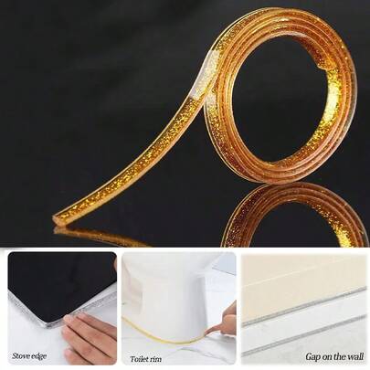 1 rollo de 3 metros de tira autoadhesiva multiusos para calafatear, ribete decorativo para espejo de maquillaje/marco de vidrio, tira de borde, disponible en negro/dorado colorido/plateado/blanco, tira decorativa resistente al agua y al moho para el hogar y la cocina