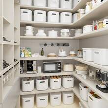 8 paquete de contenedores de almacenamiento blancos con tapas para estantes, contenedores de almacenamiento blancos con tapas para organizar, caja de almacenamiento con asa, cubeta de plástico apilable blanca para el aula, manualidades, aperitivos - Blanco - Ver 3