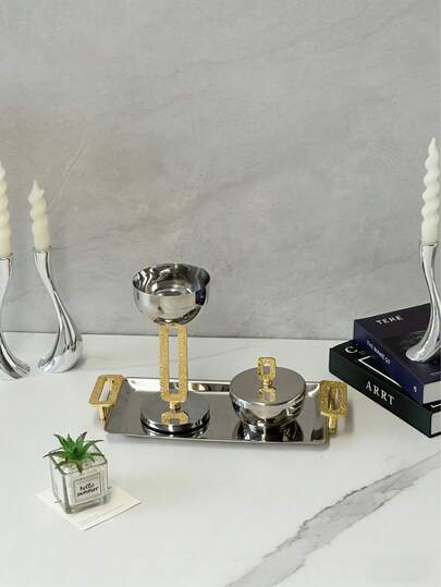 3pcs/Set-Stainless Aromatherapy Stove, Versatile Display" Elegant Stainless Steel Stand, High-End Home Living Room Decorative, Stainless Home Decor Ornament, Eid Mubarak Star & Crescent Shaped Display Stand, Suitable For Living Room, Kitchen, Bedroom Decoration, Ramadan Eid Festival Gift, For Office Desktops, Yoga Rooms, Candlelight Dinners, Room Atmosphere, Suitable For Family Gatherings, Parties, Confessions, Table Decoration Incense Racks