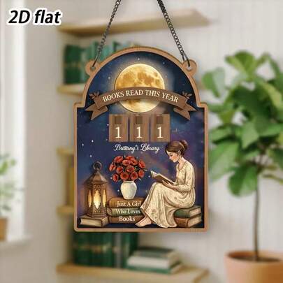 2D Plane - 1 Personalized Girl Reading Tracker | Custom Fantasy Reading Log, Annual Reading Volume Statistics, Decorative Wooden Sign, Flat Printing, Gift For Bookworms, Desktop Display Sign