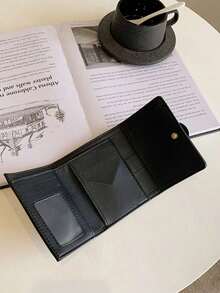 Women's Tri-Fold Flap Closure Short Black Floral Print Classic Multi-Card Holder Anti-Scan Bank/ID Card Vintage Style Compact Wallet - 黑色 2 - 查看 8