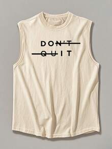 Zrgoth 男士休闲百搭英文标语印花背心，夏季 - 杏色 - 查看 3