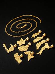 1pc Fashionable Personalized Map Pendant, 18K Gold Plated Copper, Suitable As Gift For Family, Friends, Lover, And Daily Wear - Yellow Gold - View 3