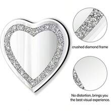 [1件] 11.81*11.81 英寸亚克力心形镜 - 不对称双面银色镜面，镶嵌水晶碎片，2毫米厚，多用途装饰，适用于家居、车库、卧室、酒店、酒吧、客厅、浴室和圣诞节等场所。 - 彩色 - 查看 11