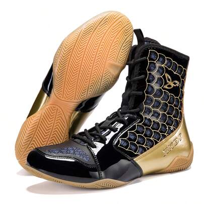 Zapatos de entrenamiento de cuero sintético con estampado de escamas de pez para hombres, para fitness, gimnasio y combates de boxeo, aptos para todas las estaciones