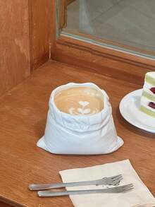 1 pieza Taza cerámica con bolsa de tela 3D, apta para café, té de la tarde, agua, taza de oficina de alta estética, taza cerámica de regalo - Multicolor - Ver 5