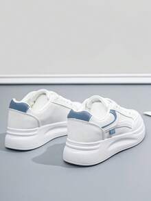 2026新款春秋时尚休闲百搭厚底系带白色厚底运动鞋，防水，女士滑板鞋 - 白藍 - 查看 4