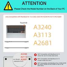 13.6 Inch 2022-2025 M4 A3240 M3 A3113 M2 A2681, Checkered Textured Leather Hard Cutout & Keyboard Cover 13.6 Laptop, Beige Checkerboard - 綠色浮雕花卉 - 查看 3