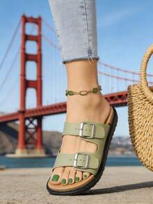 2026 Spring And Summer New Women's Sandals, Casual And Fashionable Adjustable Strap Women's Flat Sandals, High-End Women's Outdoor Work Casual And Lightweight Sports Sandals, EVA One-Piece Thick-Soled Non-Slip Women's Slippers, A Must-Have Girls At Home, A Must-Have Fashionable Slippers Female College Students During Back-To-School Season,Half-Heeled Beach Sandals, With Various Styles And Fashionable Designs, Suitable Pairing With Home Colors Shoes. Essential Shoes,EdgyElongate Shoe - 綠色 - 查看 3
