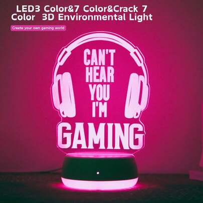 1 chiếc đèn ngủ LED hiệu ứng tai nghe chơi game 3D hiện đại, 3 màu và 7 màu, đèn bàn dành cho game thủ sưu tầm, thích hợp cho lễ hội âm nhạc, Lễ Tạ ơn, Giáng sinh, Sinh nhật, Ngày lễ tình nhân, Ngày thiếu nhi, quà tặng ngày lễ, trang trí nhà cửa, ánh sáng tạo không khí lễ hội, cấp nguồn USB, ánh sáng dịu nhẹ và đèn ngủ giúp dễ ngủ.