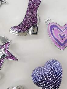 8PCS Purple Retro Rock Music Resin Shoe Charms DIY Star Chain Accessories Removable Punk Guitar Heart Shaped Clogs Shoes Buckles Decorations Personalized Glasses Hat Shoe Clips Ornaments Women Lady Sandals Slides Slippers Beach Bags Decor Xmas Halloween Valentine Birthday Festival Party Gifts - Multicolor - View 4