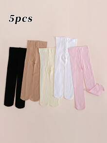 3/5/8 Pairs Baby/Toddler Girls Vertical Striped Elastic Dance Tights, Skin-Friendly & Comfortable Pantyhose, Bright/Candy Colors For Spring/Summer Basic Matching - Multicolor - View 36