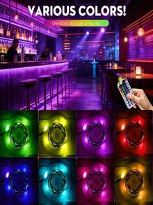 1 pieza Tira de luz LED inteligente, control remoto de 44 teclas, multicolor ajustable, adecuado para dormitorio, sala de estar, decoración del hogar, fiesta en la habitación, alimentado por USB, decoración navideña, iluminación de ambiente de bar, tira LED con control remoto, luces RGB, ajuste de color, respaldo autoadhesivo, aplicable para decoración de habitaciones/cocina/techo/juegos/fiesta (baterías no incluidas) - luz de color - Ver 8