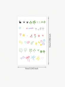 1片可重复使用的彩色迷你图案临时纹身贴纸，手指/手掌可爱装饰，防水防汗，持久耐用，适合女孩使用 - 彩色 - 查看 4