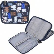 Teamoy Affordable Crochet Storage Case Double Layer Crochet Set, Crochet Accessories, Craft Tools, Writing Instruments Storage, Portability, Cute Present (Needle Not Included) Cat Blue - 中號 + 貓藍 - 查看 3