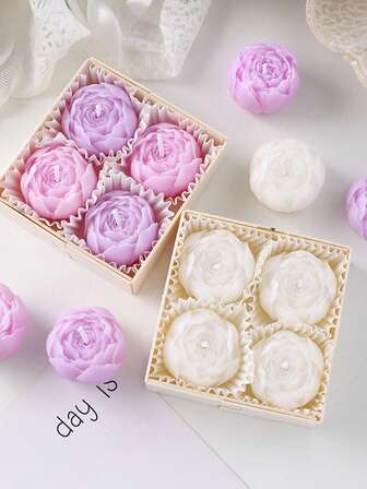 4件套玫瑰香氛蜡烛礼盒 - 5种香型（含薰衣草）和颜色，天然大豆蜡，无烟，持久留香，家居装饰，送她的礼物（生日/情人节/婚礼/周年纪念日）