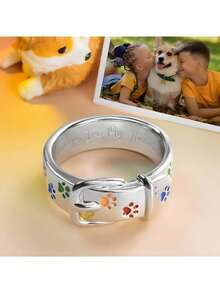 Fashionable Colorful Paw Print Choker Necklace & Ring Set, Gift For Family & Friends Birthday/Christmas - Silver - View 8