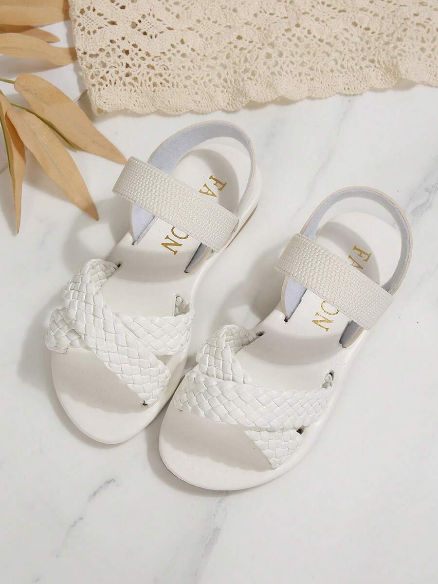 儿童时尚户外凉鞋，夏季方头平底鞋，系带凉鞋，新款女童鞋，时尚沙滩拖鞋 - 白色 - 查看 1